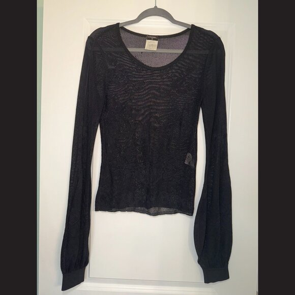 CHANEL Black Sheer Knit Long Sleeve Top Size 42 - Picture 1 of 4